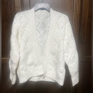 Long Sleeve White Crocheted Open Cardigan Size M Women's